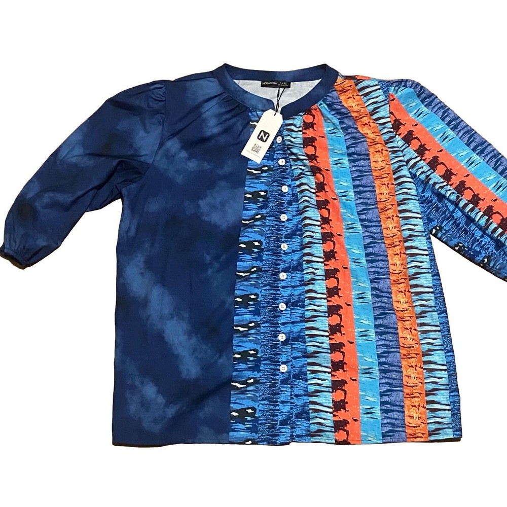 Noracora Blouse Multicolor Top Size 1X  New With Tags Button Front